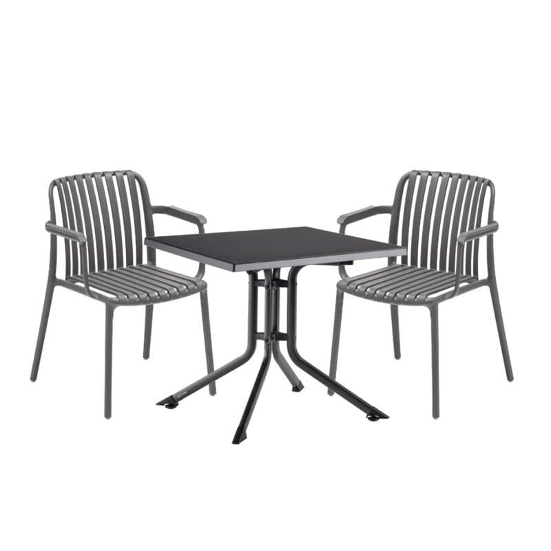 Kettler "Lago" Stapelstuhl, Gestell und Sitzfläche Kunststoff grau, mit Klapptisch "Boulevard" 70x70 cm, Gestell Aluminium anthrazit Tischplatte Kettalux-Plus anthrazit