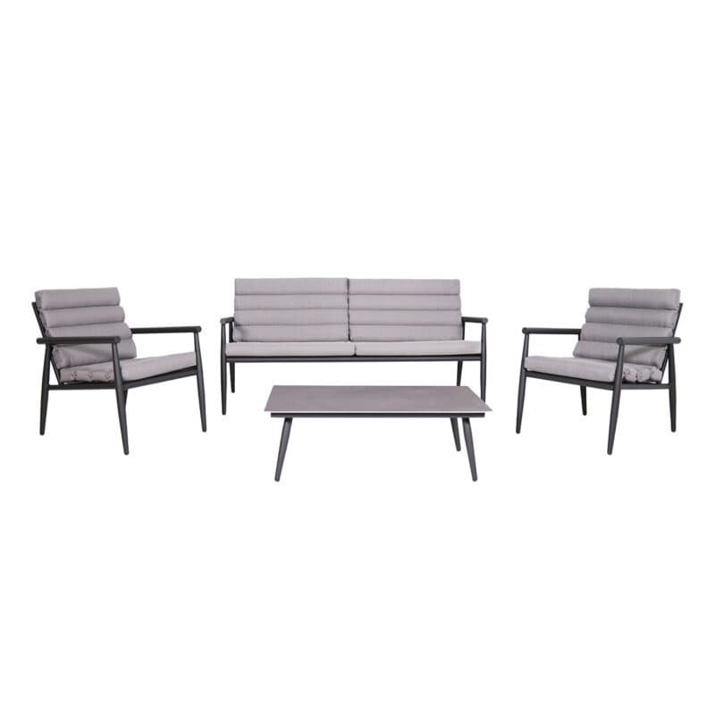 Lesli Living "Harper Stone" Loungeset, Aluminium anthrazit matt, Bezug Olefin hellgrau meliert
