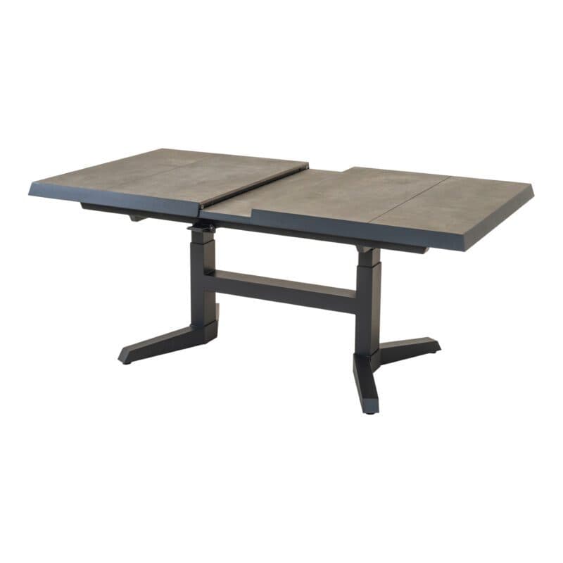 Lesli Living "Murcia" Loungetisch 143/183x88 cm, ausziehbar & höhenverstellbar, Alu anthrazit, Tischplatte Keramik stone