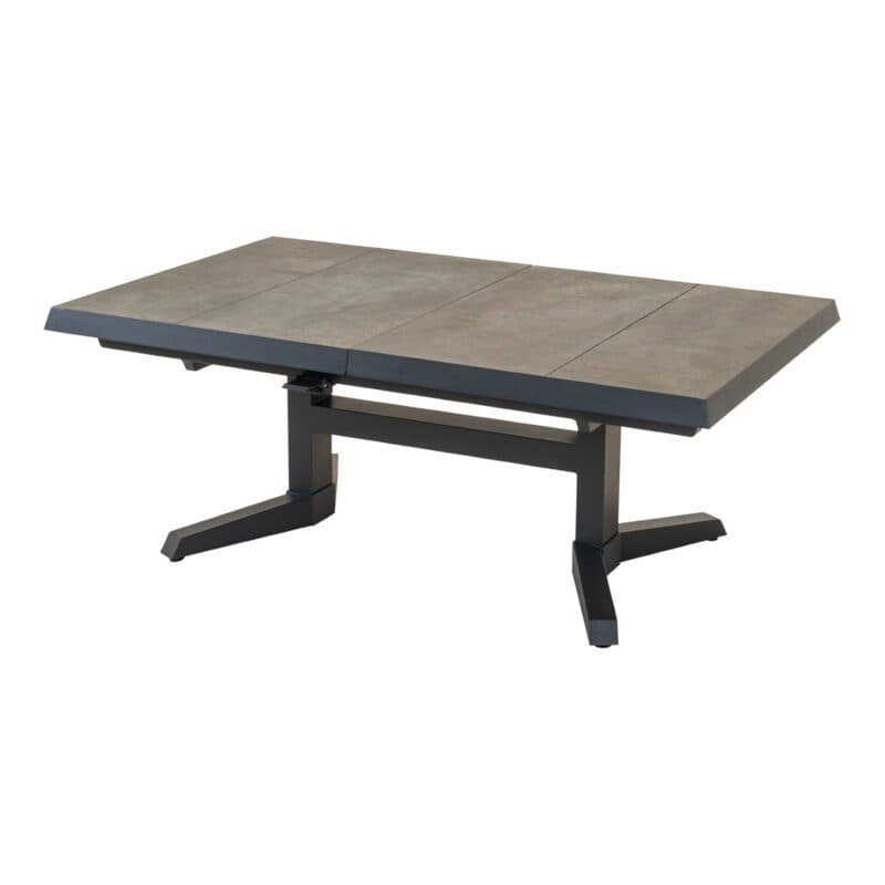 Lesli Living "Murcia" Loungetisch 143/183x88 cm, ausziehbar & höhenverstellbar, Alu anthrazit, Tischplatte Keramik stone