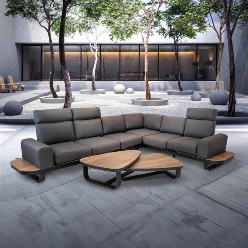 Lesli Living "Zanzibar" Loungeset, Aluminium anthrazit matt, Bezug Olefin anthrazit, Ablagen und Tischplatten SPC