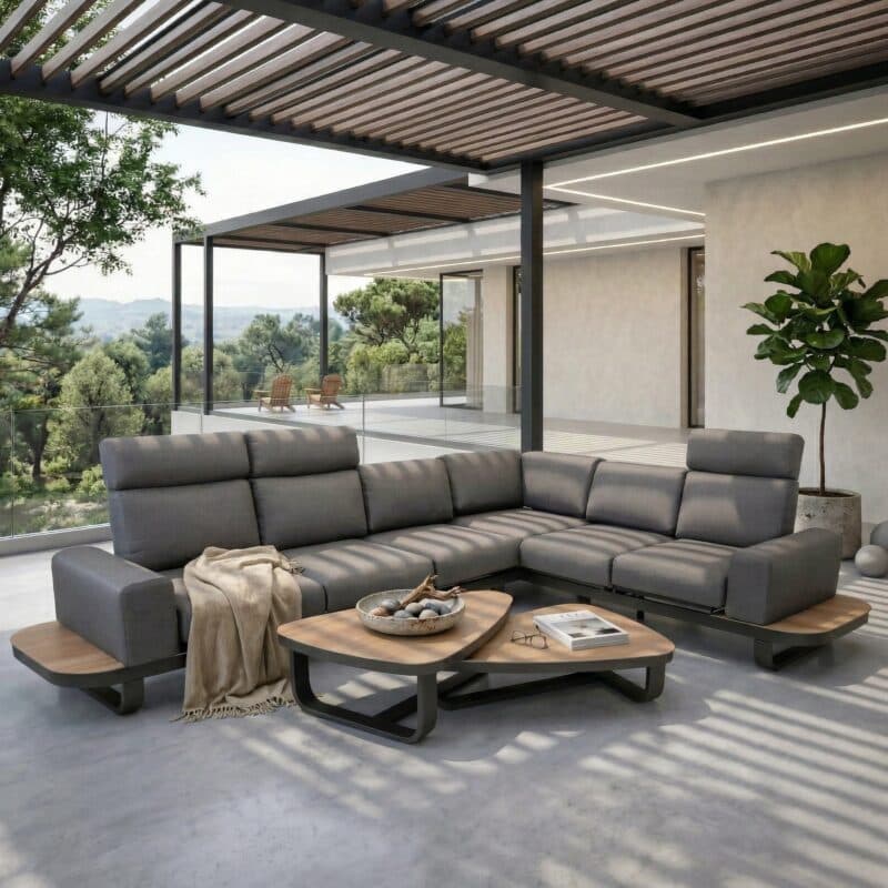 Lesli Living "Zanzibar" Loungeset, Aluminium anthrazit matt, Bezug anthrazit, Ablagen & Tischplatten SPC (Bild KI-generiert)