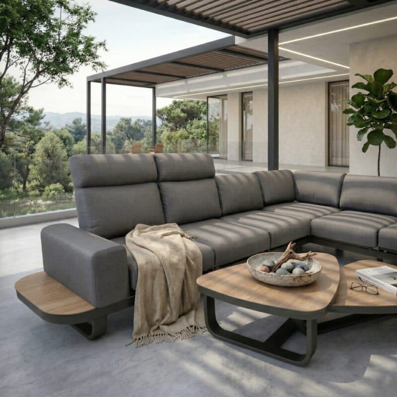 Lesli Living "Zanzibar" Loungeset, Aluminium anthrazit matt, Bezug anthrazit, Ablagen & Tischplatten SPC (Bild KI-generiert)