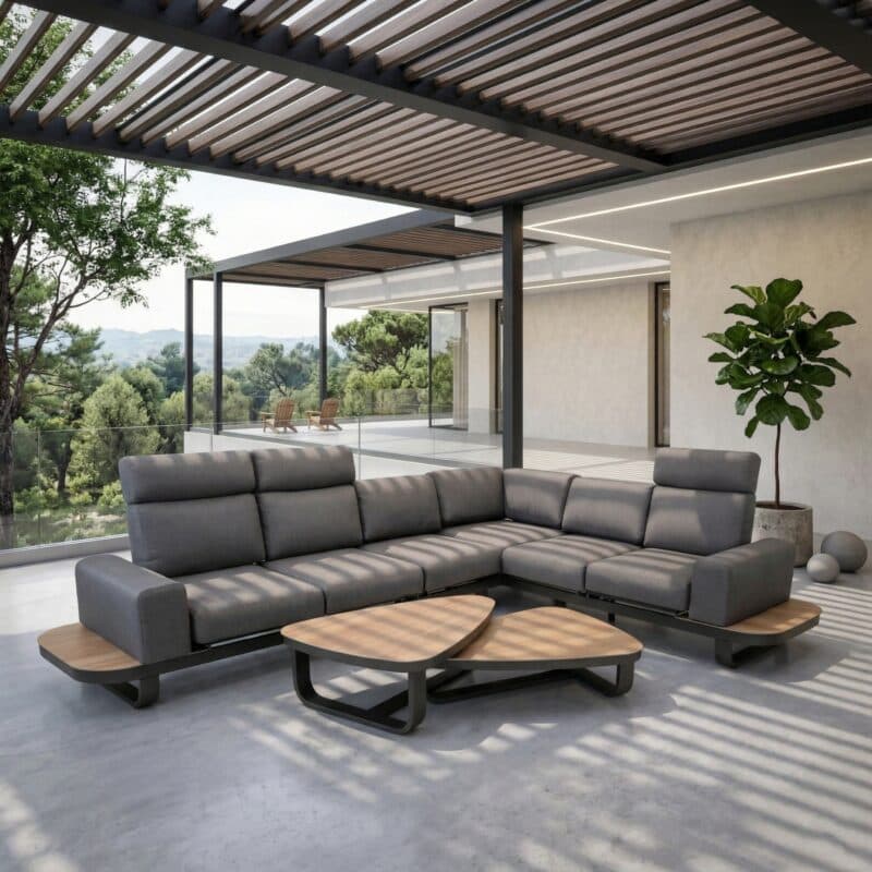 Lesli Living "Zanzibar" Loungeset, Aluminium anthrazit matt, Bezug anthrazit, Ablagen & Tischplatten SPC (Bild KI-generiert)