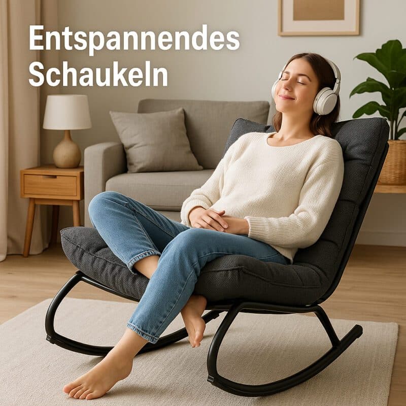 Lesli Living "Zenzi" Schaukelstuhl, Gestell Stahl schwarz matt, Polster Olefin schwarz (Bild KI-generiert)