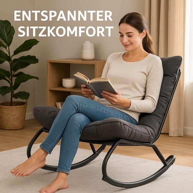 Lesli Living "Zenzi" Schaukelstuhl, Gestell Stahl schwarz matt, Polster Olefin schwarz (Bild KI-generiert)