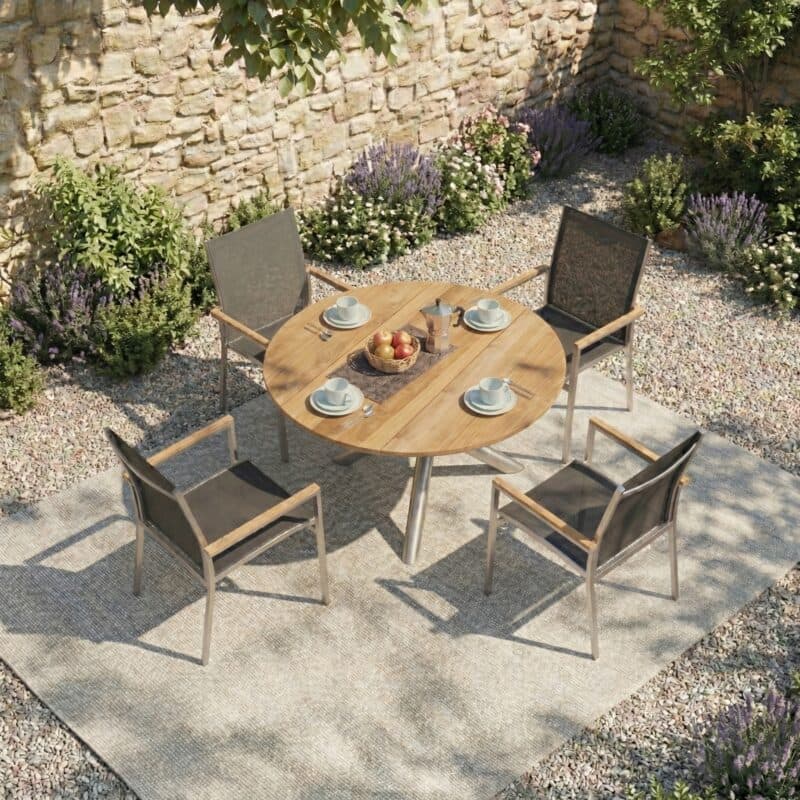 Gartenmöbel-Set mit Liadomo "Motta" Gartenstuhl und CASA DOMA "Perano" Tisch Ø 120cm, Gestelle Edelstahl gebürstet