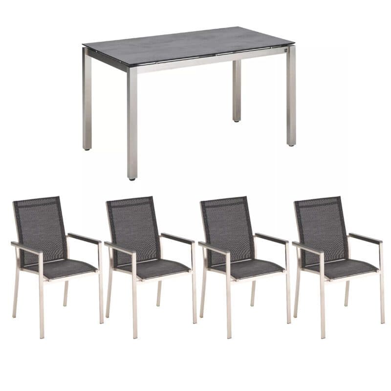 Gartenmöbel-Set mit Liadomo "Motta" Gartenstuhl und CASA DOMA "Carini" Tisch 130x80 cm, Gestelle Edelstahl gebürstet, Tischplatte HPL Chromix anthrazit