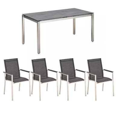 Gartenmöbel-Set mit Liadomo "Motta" Gartenstuhl und CASA DOMA "Carini" Tisch 160x90 cm, Gestelle Edelstahl gebürstet, Tischplatte HPL Chromix anthrazit