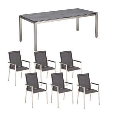 Gartenmöbel-Set mit Liadomo "Motta" Gartenstuhl und CASA DOMA "Carini" Tisch 210x100 cm, Gestelle Edelstahl gebürstet, Tischplatte HPL Chromix anthrazit