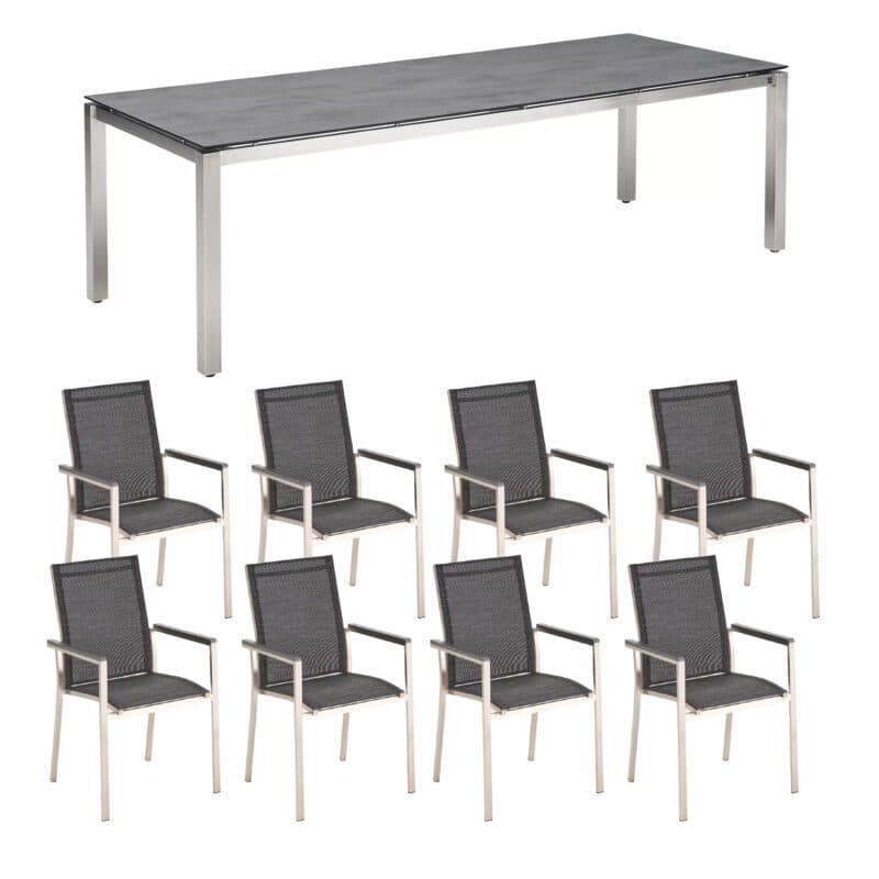 Gartenmöbel-Set mit Liadomo "Motta" Gartenstuhl und CASA DOMA "Carini" Tisch 260x100 cm, Gestelle Edelstahl gebürstet, Tischplatte HPL Chromix anthrazit