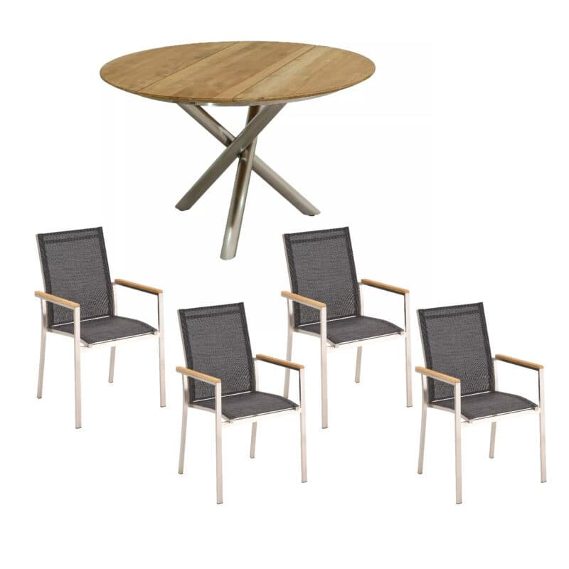 Gartenmöbel-Set mit Liadomo "Motta" Gartenstuhl und CASA DOMA "Perano" Tisch Ø 120cm, Gestelle Edelstahl gebürstet