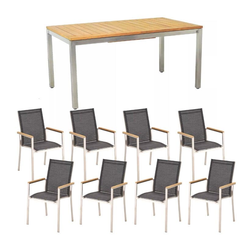 Gartenmöbel-Set mit Liadomo "Motta" Gartenstuhl und CASA DOMA "Ugento" Tisch 160/220x90 cm, Gestelle Edelstahl gebürstet