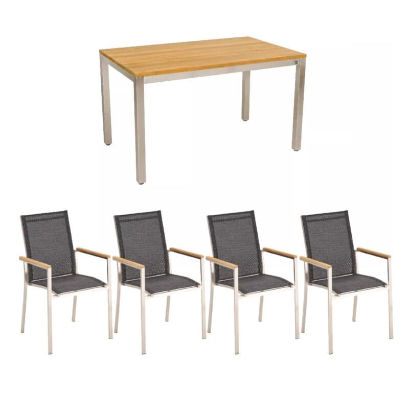 Gartenmöbel-Set mit Liadomo "Motta" Gartenstuhl und CASA DOMA "Varano" Tisch 130x80 cm, Gestelle Edelstahl gebürstet