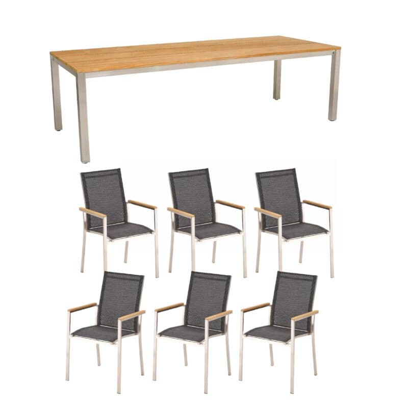 Gartenmöbel-Set mit Liadomo "Motta" Gartenstuhl und CASA DOMA "Varano" Tisch 210x100 cm, Gestelle Edelstahl gebürstet
