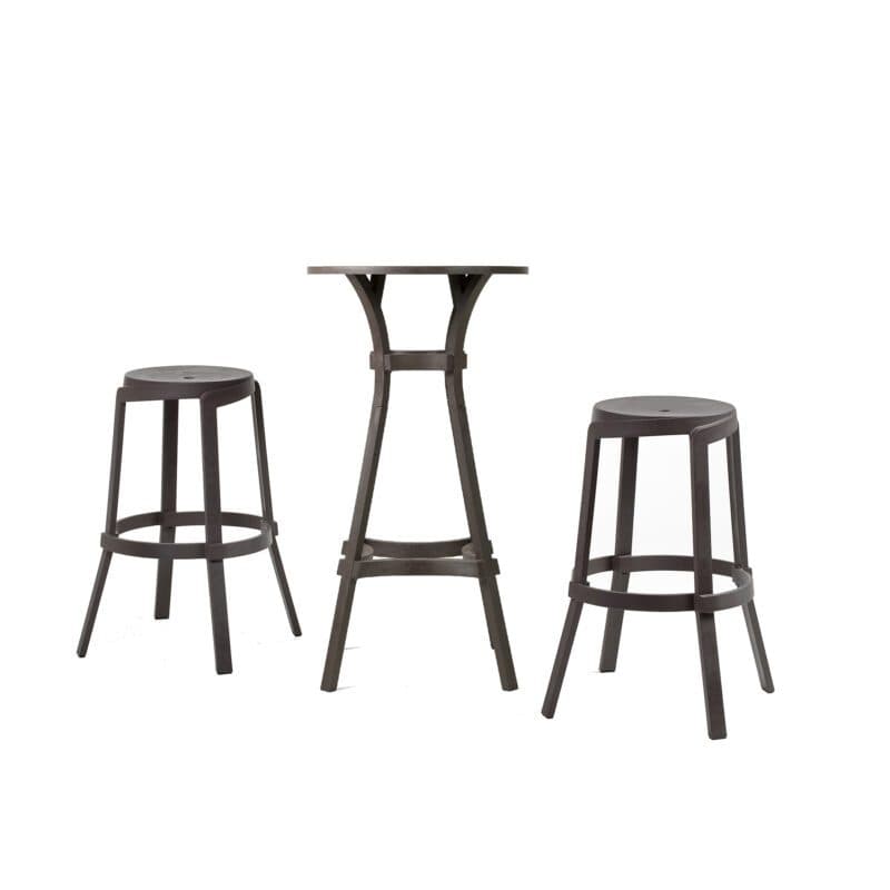 NARDI "Stack" Barhocker und "Combo High" Bartisch Ø 60 cm, regenerierter Kunststoff terra