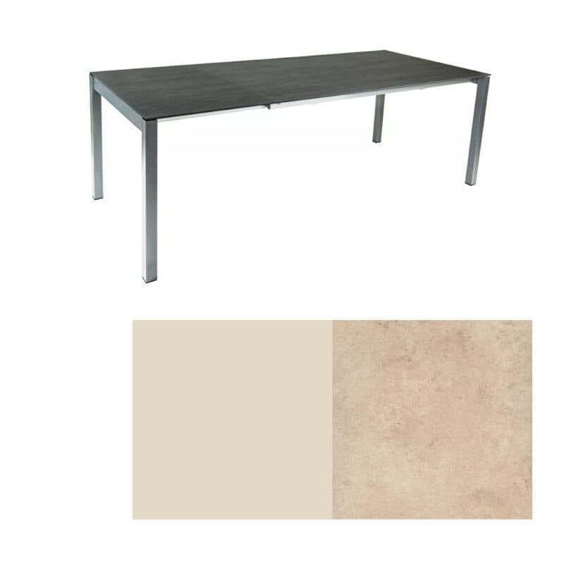 SIT Mobilia Ausziehtisch Etna, 160-220x95 cm, Gestell Edelstahl ecru, Tischplatte HPL Sandstone