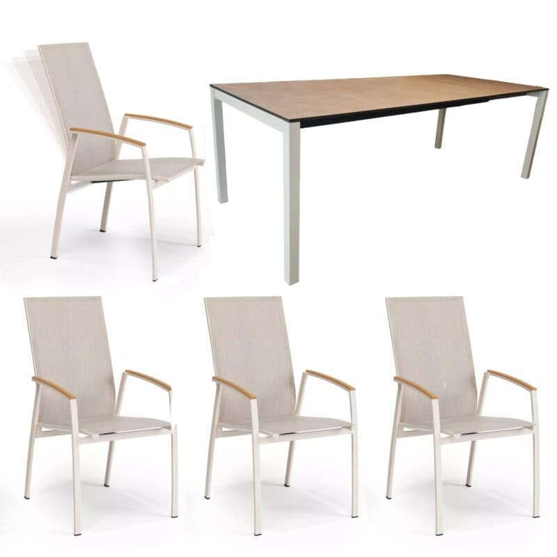 SIT Mobilia Gartenmöbel-Set mit Ausziehtisch "Etna" und Stapelsessel "Limbo move", Aluminium ecru