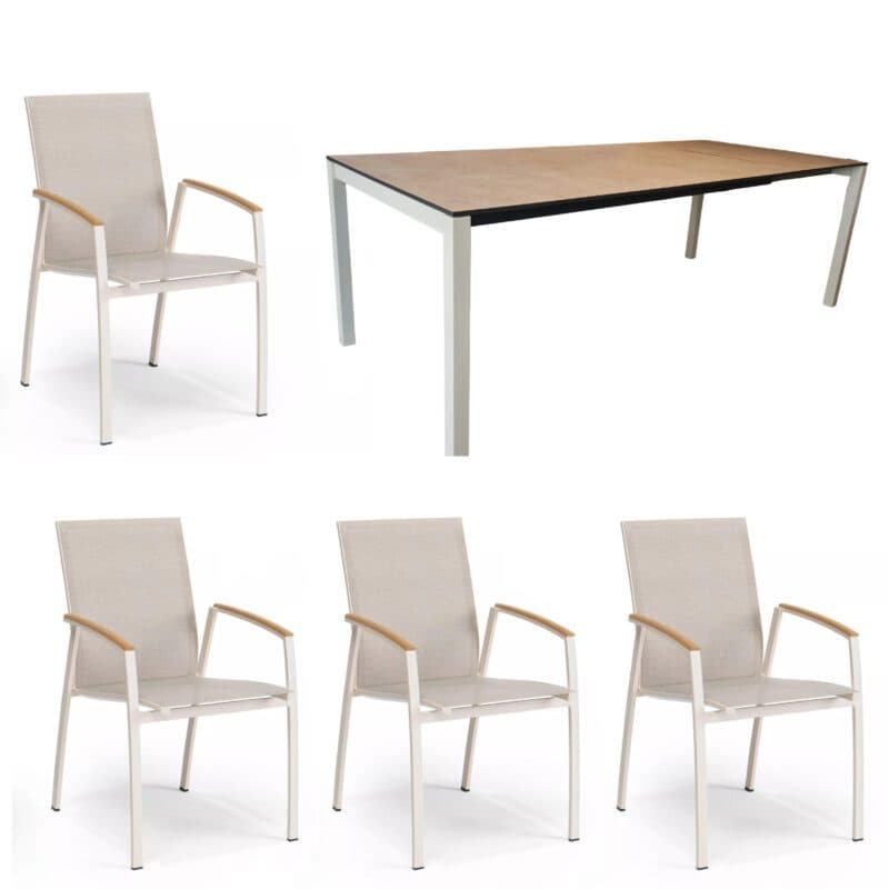 SIT Mobilia Gartenmöbel-Set mit Ausziehtisch "Etna" und Stapelsessel "Limbo", Aluminium ecru