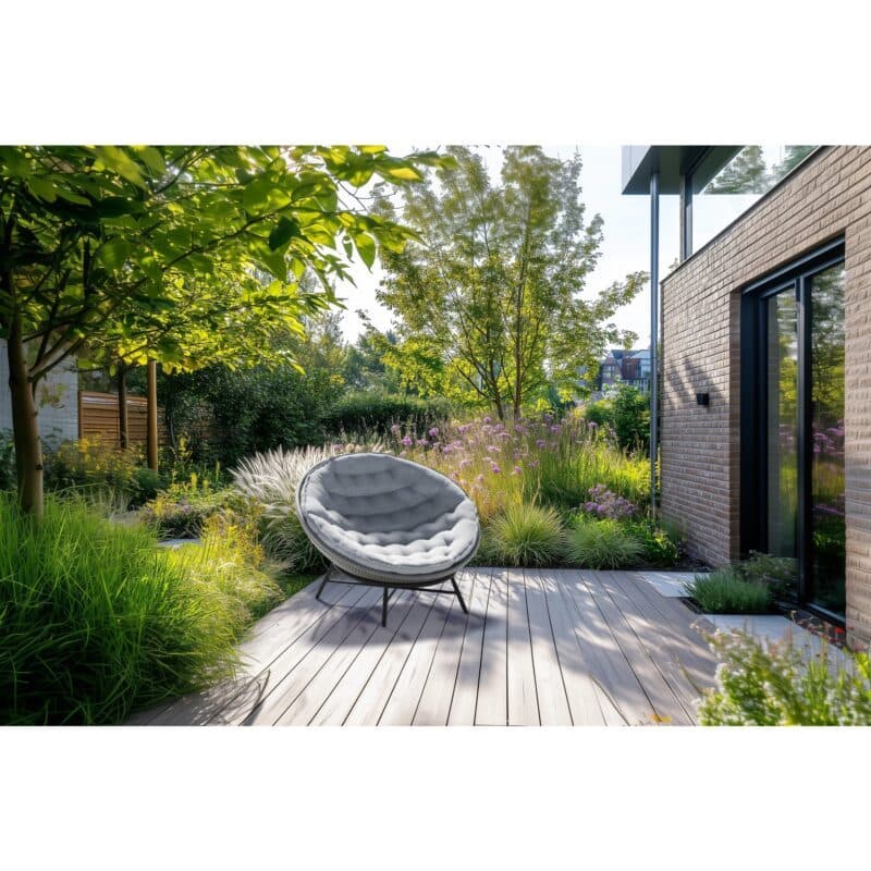 SIT Mobilia "Maia" Loungesessel, Gestell Stahl anthrazit, Sitz Rope sibirian grey, Polster light grey