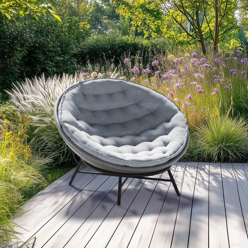 SIT Mobilia "Maia" Loungesessel, Gestell Stahl anthrazit, Sitz Rope sibirian grey, Polster light grey