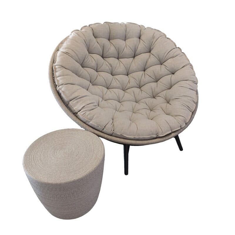 SIT Mobilia "Maia" Loungesessel, Gestell Stahl anthrazit, Sitz Rope sibirian grey, Polster light grey, "Colina" Beistelltisch, Kunststoff/Rope