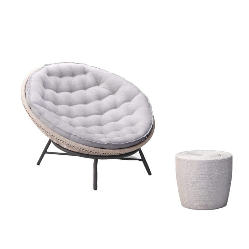 SIT Mobilia Loungeset 2-teilig, mit "Maia" Sessel, Stahl anthrazit, Rope sibirian grey, Polster light grey, "Colina" Hocker Kunstoff/Rope siberian grey, Ø 45 cm
