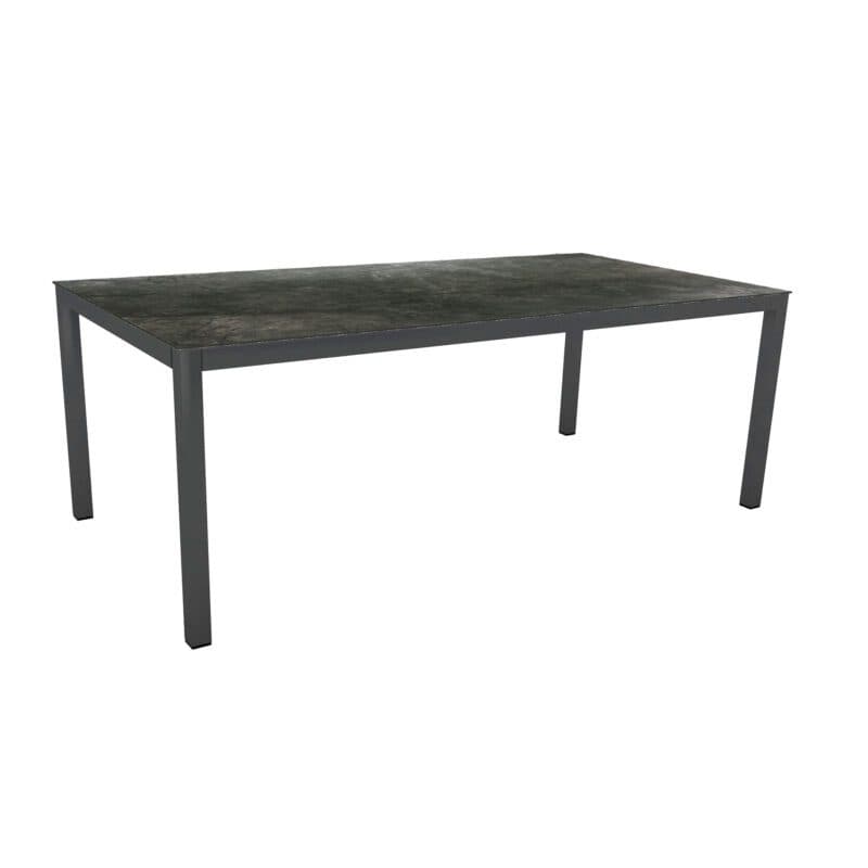 Stern Gartentisch, Gestell Aluminium anthrazit, Tischplatte HPL Dark Marble, 200x100 cm, ohne Distanzhülsen