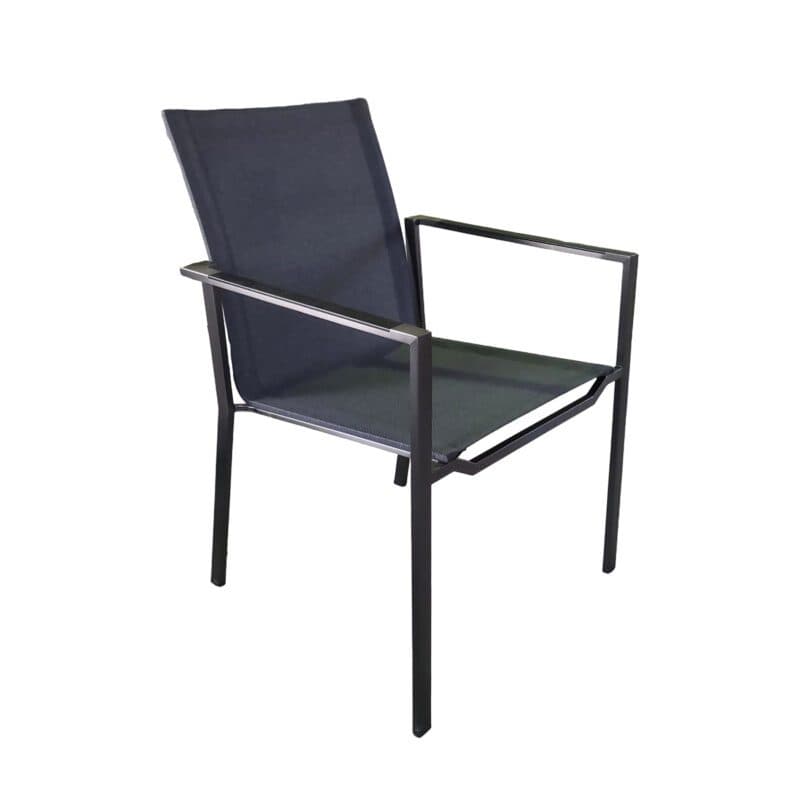 Zumsteg "Slim" Gartenstuhl, Gestell Edelstahl elektroplattiert schwarz, Sitzfläche Textilen schwarz, Armlehnen schwarz