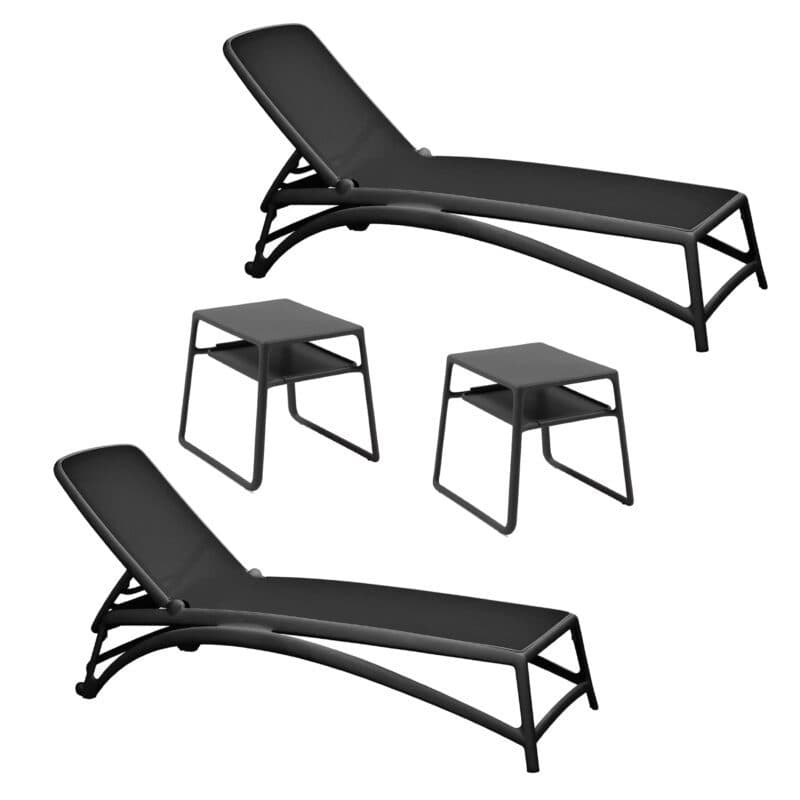 NARDI "Atlantico" Sonnenliege, Gestell Kunststoff anthrazit, Bespannung Textilgewebe anthrazit mit Beistelltisch "Pop" Kunststoff anthrazit