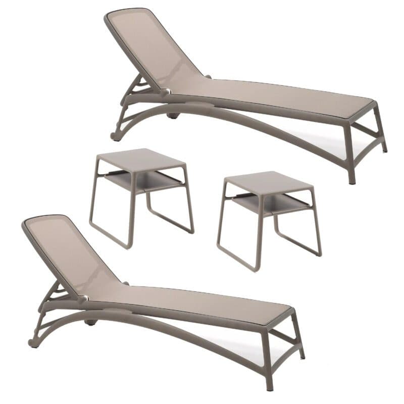 NARDI "Atlantico" Sonnenliege, Gestell Kunststoff taupe, Bespannung Textilgewebe taupe mit Beistelltisch "Pop" Kunststoff taupe