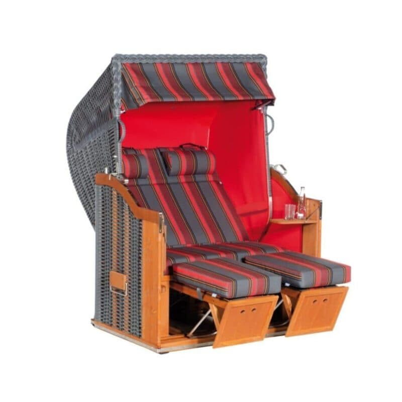 Sonnenpartner Strandkorb "Classic" 2-Sitzer, Halblieger, PE-Kunststoffgeflecht Onix, Markisenstoff Dessin 187 und uni rot