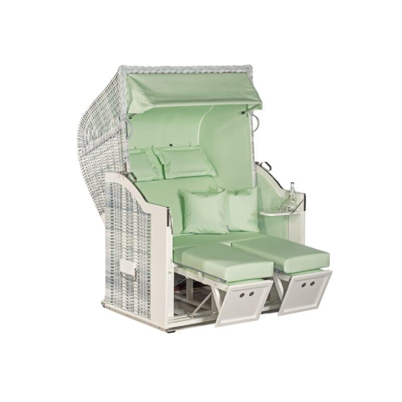 Sonnenpartner Strandkorb "Classic" 2-Sitzer, Halbliegemodell, PE-Kunststoffgeflecht white-washed, Markisenstoff Dessin 72