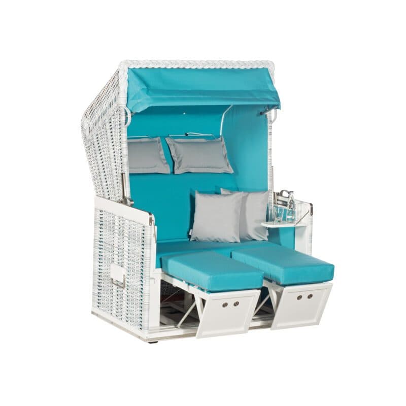 Sonnenpartner Strandkorb "Konsul", 2-Sitzer, Polyrattan white-washed, Stoff-Dessin uni türkis
