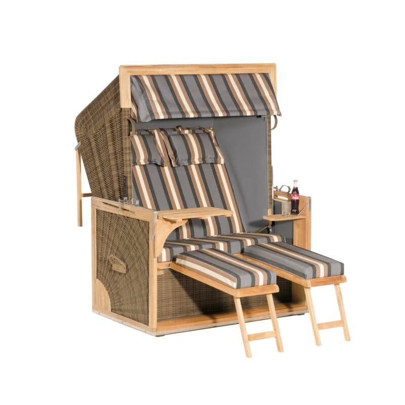 Sonnenpartner Strandkorb "Admiral" XL-2-Sitzer, Geflecht antik-braun, Markisenstoff 65 und uni anthrazit