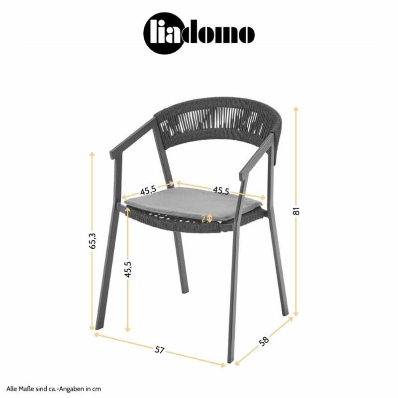 Liadomo "Lenzi" Stapelstuhl mit Kissen, Maßangaben
