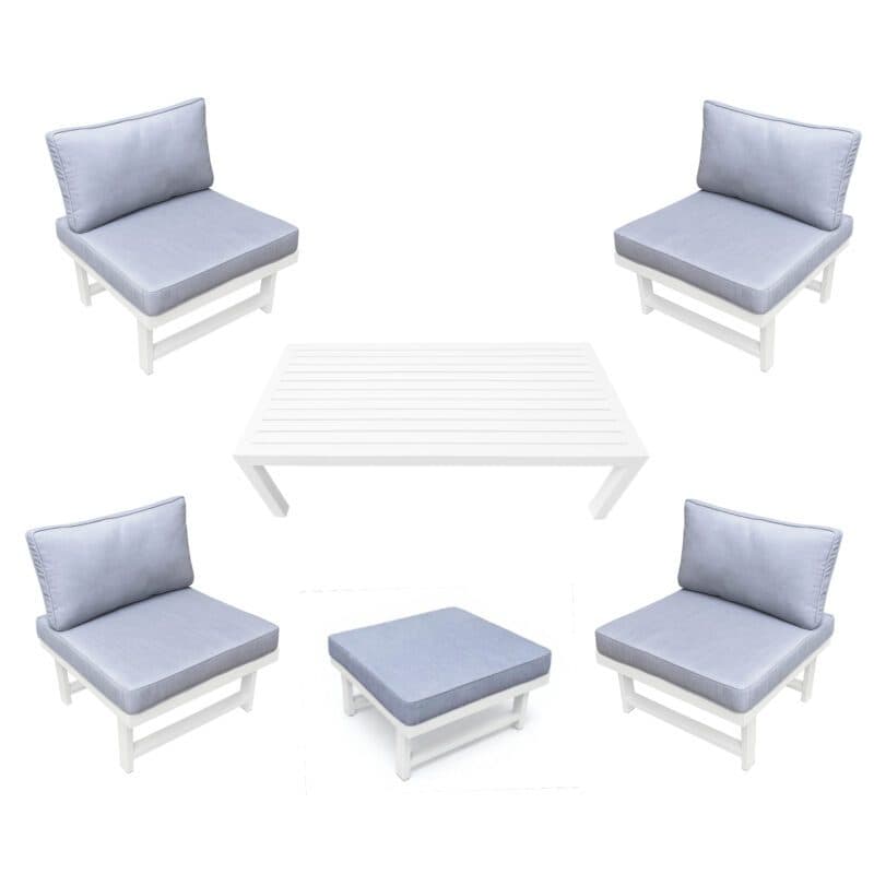 Home Islands "New Chalong" Loungeset, Gestelle Aluminium weiß, Polster hellgrau, Tisch 120 x 60 cm