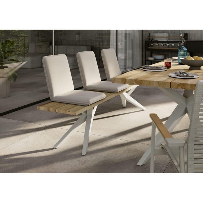 Musterring "Skagen" Gartenbank, Edelstahl ivory, Sitzfläche Teakholz massiv mit Sitzschale "Lazio"