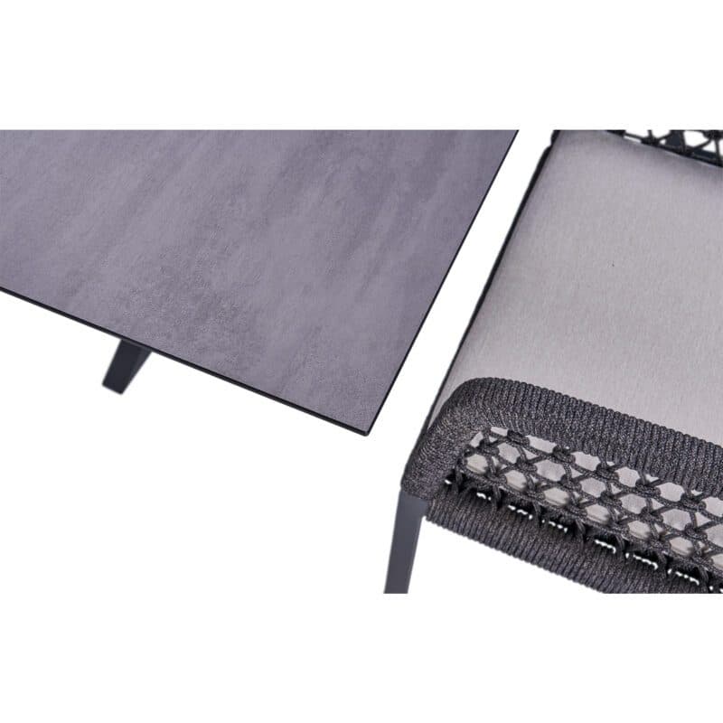 CASA DOMA "Casoli" Freischwinger, Gestell Aluminium anthrazit, Sitz- und Rückenfläche Rope fossil, Sitzkissen Olefin beige mit "Alcamo" Gartentisch, Tischplatte HPL anthrazit, 210x100 cm