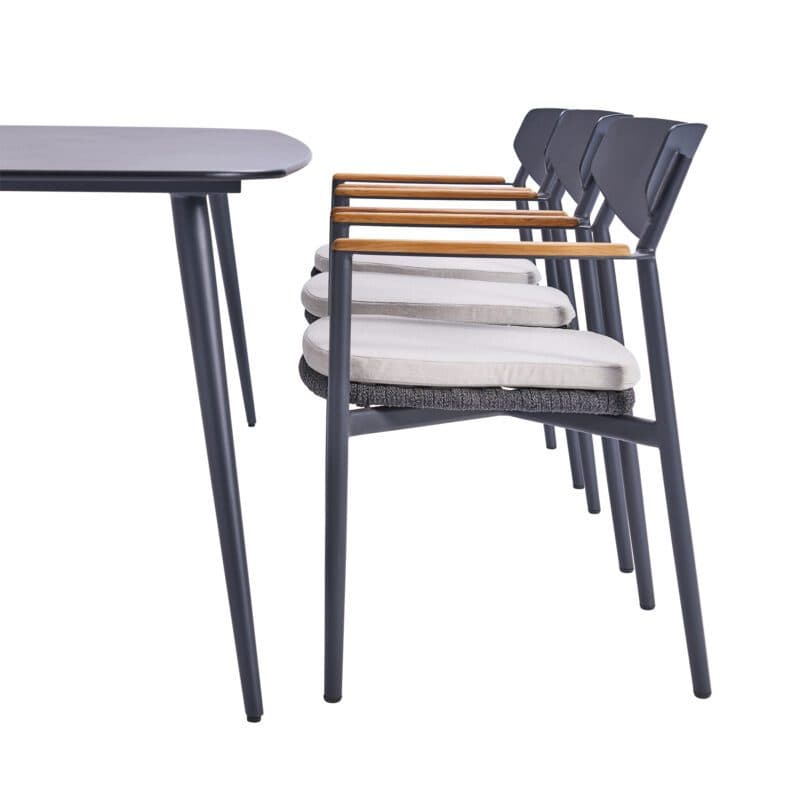 CASA DOMA "Farini" Stapelstuhl, Gestell Aluminium anthrazit, Sitzfläche Rope anthrazit, Sitz- und Rückenkissen Olefin beige mit "Napola" Gartentisch, HPL Chromix anthrazit 240x100 cm