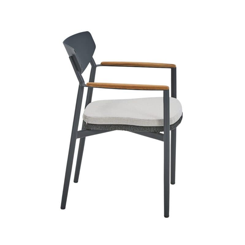 CASA DOMA "Farini" Stapelstuhl, Gestell Aluminium anthrazit, Sitzfläche Rope anthrazit, Armlehnen Teakholz, Sitzkissen Olefin beige