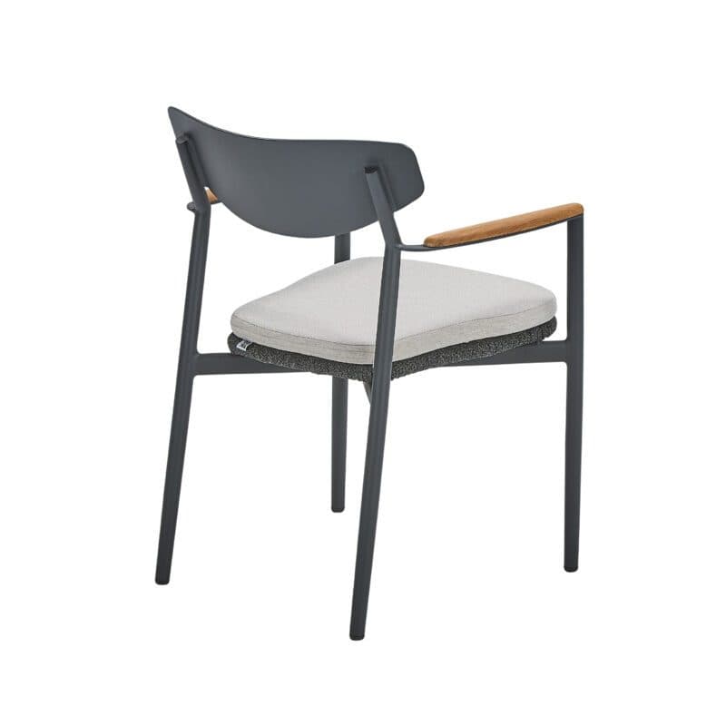 CASA DOMA "Farini" Stapelstuhl, Gestell Aluminium anthrazit, Sitzfläche Rope anthrazit, Armlehnen Teakholz, Sitzkissen Olefin beige