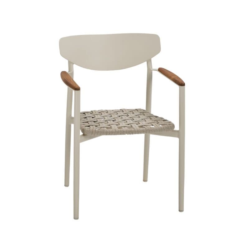 CASA DOMA "Farini" Stapelstuhl, Gestell Aluminium cream, Sitzfläche Rope fossil, Armlehnen Teakholz