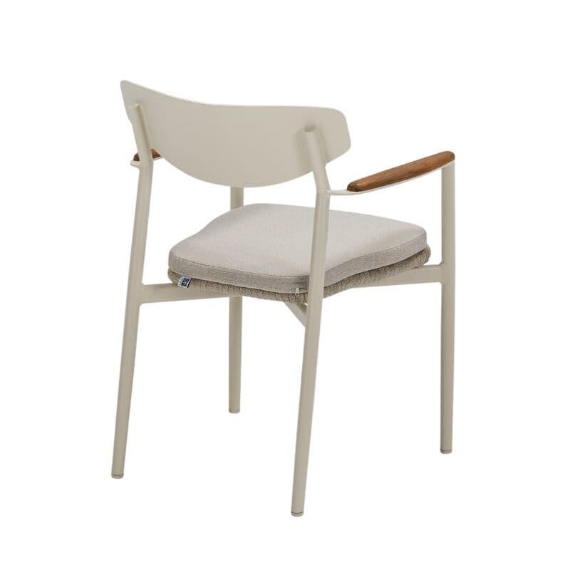 CASA DOMA "Farini" Stapelstuhl, Gestell Aluminium cream, Sitzfläche Rope fossil, Armlehnen Teakholz, Sitzkissen Olefin braunbeige