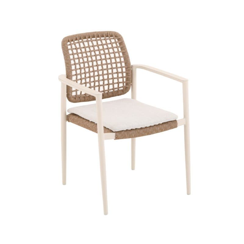 CASA DOMA "Lavello" Stapelstuhl, Gestell Aluminium cream, Polyrattan naturfarben, Kissen beige