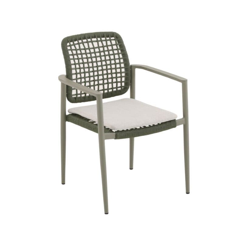 CASA DOMA "Lavello" Stapelstuhl, Gestell Aluminium moosgrün, Polyrattan grün, Kissen beige