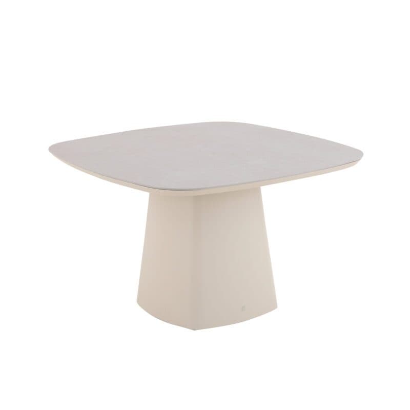 CASA DOMA "Lioni" Gartentisch 120×120 cm, Gestell Aluminium cream, Tischplatte Sinterstein hellgrau marmoriert