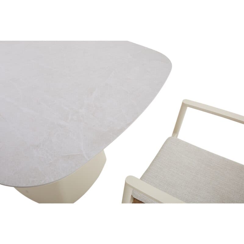 CASA DOMA "Lioni" Gartentisch 120×120 cm, Gestell Aluminium cream, Tischplatte Sinterstein hellgrau marmoriert, "Lavello" Gartenstuhl, Aluminium cream