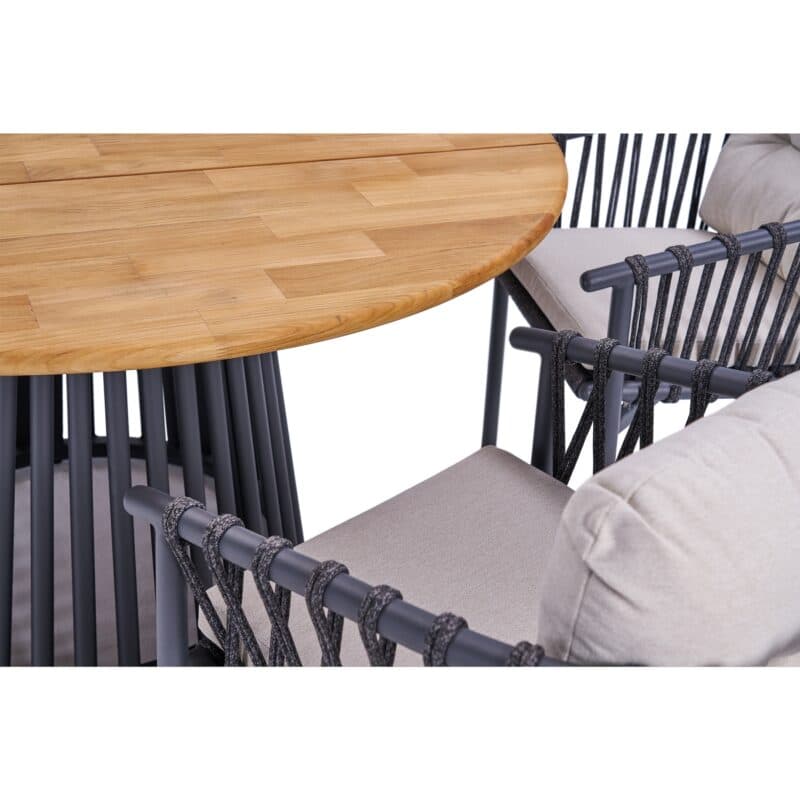 CASA DOMA Gartenmöbel-Set mit Diningsessel "Lucca" und Tisch "Loreto" 140cm, Aluminium anthrazit, Rope anthrazit, Tischplatte Teak