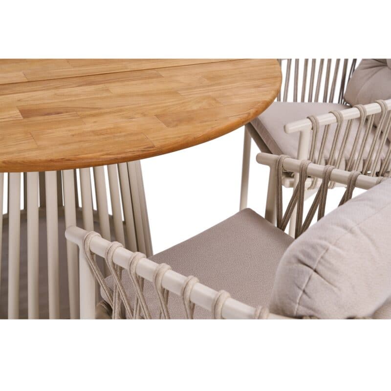 CASA DOMA Gartenmöbel-Set mit Diningsessel "Lucca" und Tisch "Loreto" 140cm, Aluminium cream, Rope fossil, Tischplatte Teak